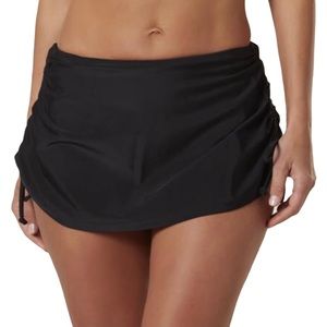 NWT 2x Black Ruched Side Tie Swim Skort